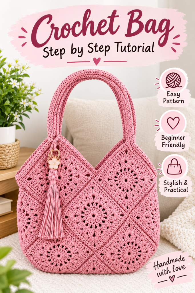 Handmade granny square crochet purse for women