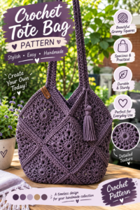 Crochet tote bag pattern with textured granny squares